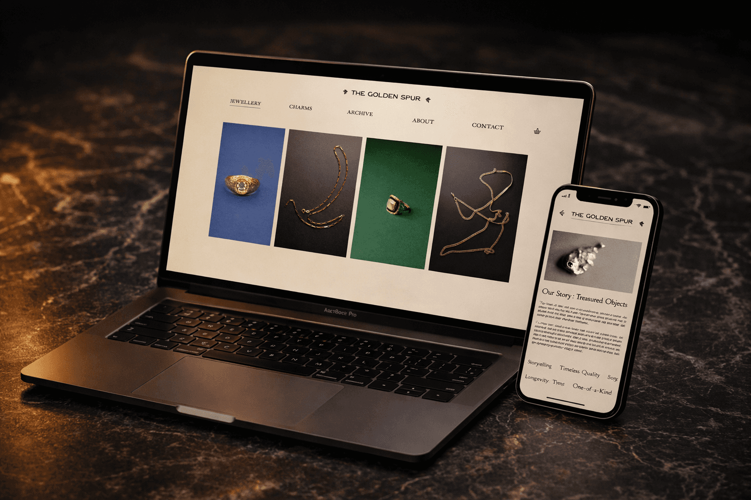 Premium jewellery store displayed on laptop and mobile